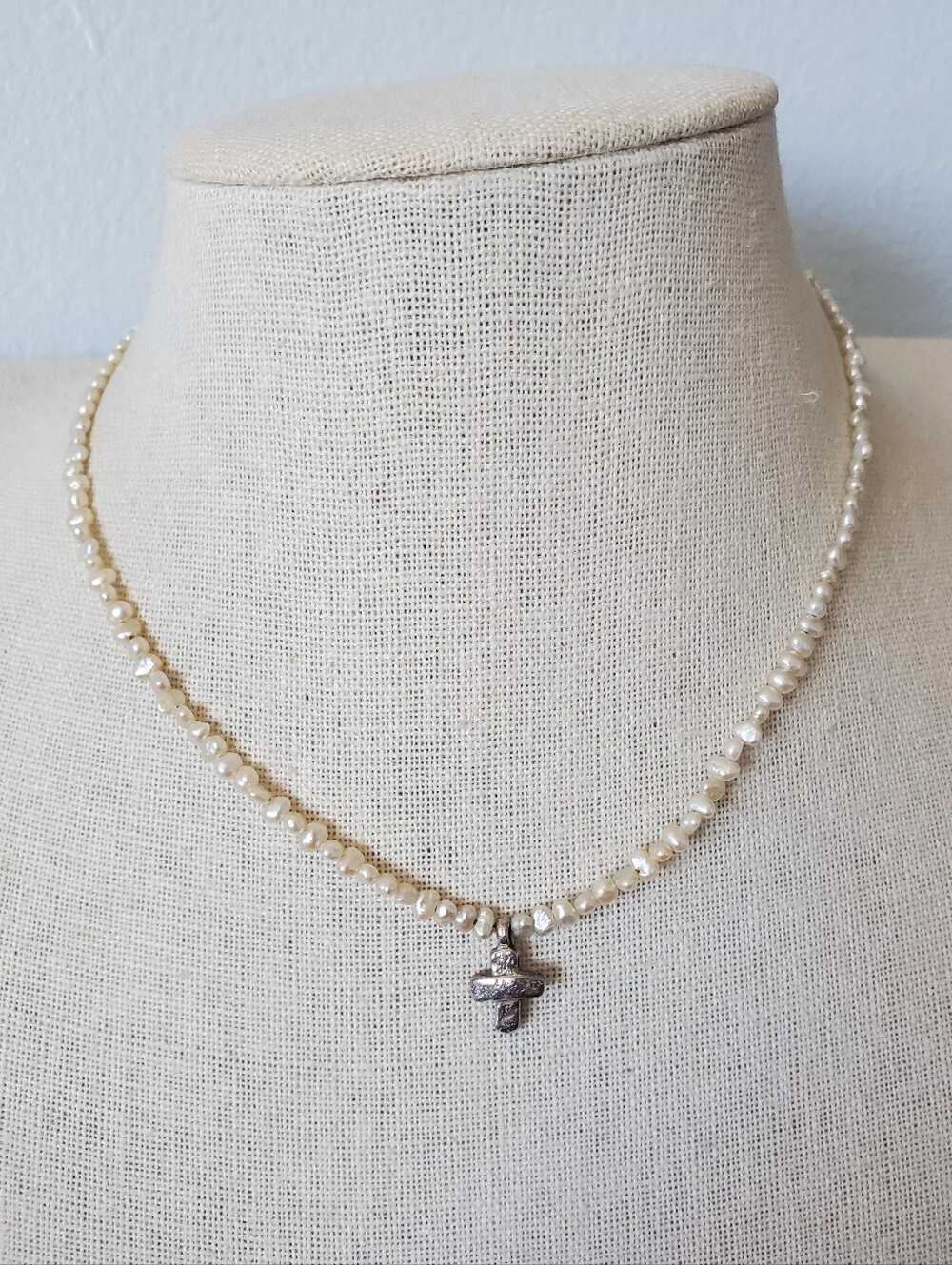 Silpada Baroque Seed Pearl Sterling Silver Cross Pendant Necklace